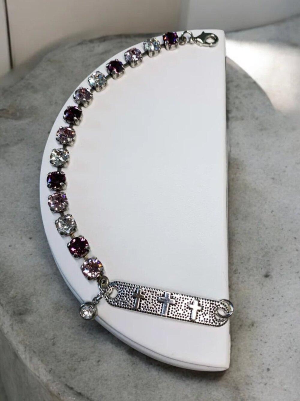 At The Cross - King Jesus - Amethyst & Clear Crystal Cross Bracelet
